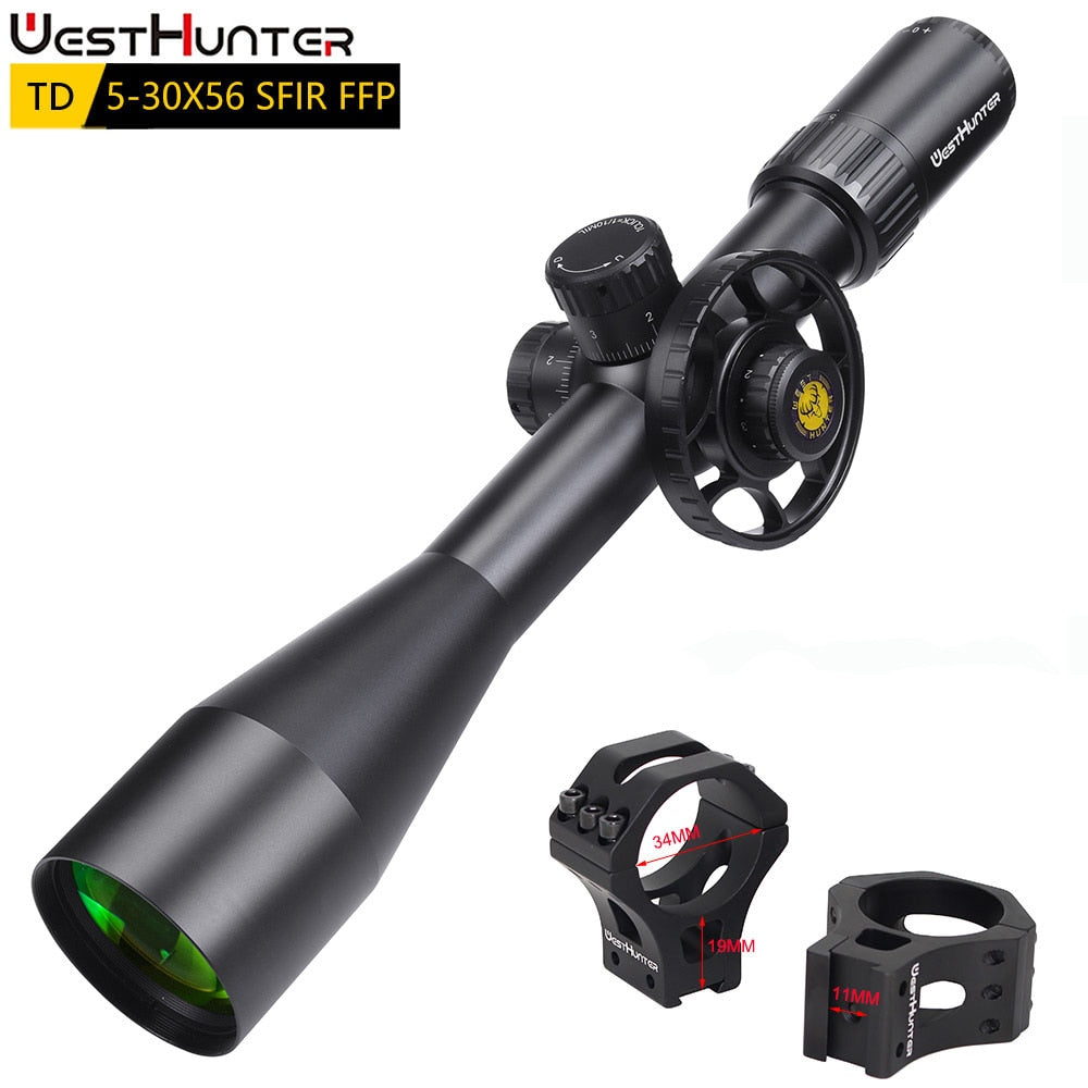 Mira telescópica de primer plano focal con tope cero WESTHUNTER TD 5-30X56 SFIR FFP (34 mm) 