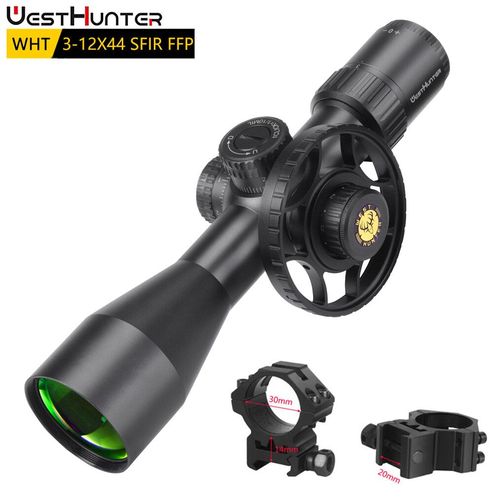 Mira telescópica compacta de primer plano focal WESTHUNTER WHT 3-12X44 SFIR FFP 